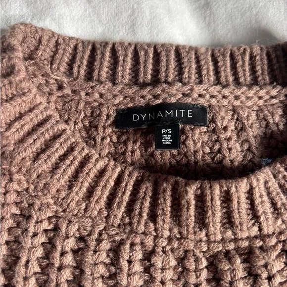 Dynamite Brown Cable-Knit Crewneck Sweater - Picture 3 of 3